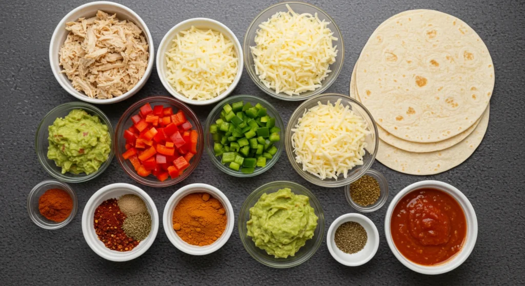 Ingredients for a chicken quesadilla recipe