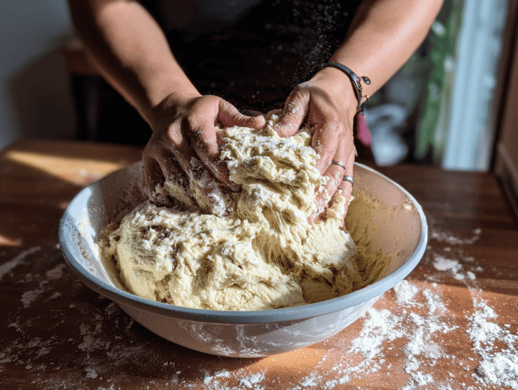 Stretch and fold technique for sourdough bread recipe without starter